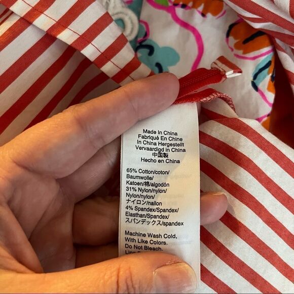 J. Crew Universal Standard Tie Sleeve Red White Stripe Blouse Top Small - Picture 4 of 4